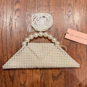 Expressions NYC Pearl Beaded Triangle Clutch in Ivory
